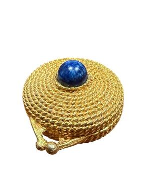 Vintage Estée Lauder Pill Box Blue Cabochon Twisted Rope Gold Tone Collectible